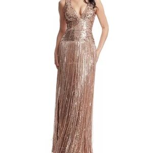 Dress the Population Rose Gold Sequin Fringe Gown